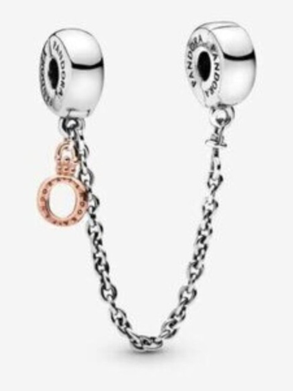 Pandora Silver Safety Chain Bracelet with Rose Gold Accent